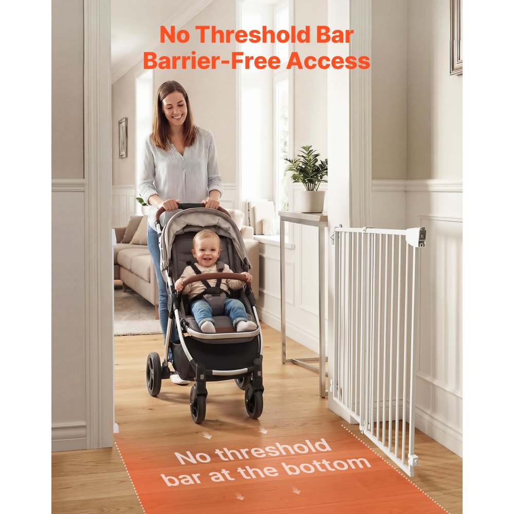 VEVOR Baby Gate for Stairs, 778-1210 mm Adjustable Width, 760 mm High Dog Gate, No Bottom Bar, One-Handed Operation, Easy Drilling Installation with Hardware Kit, for Stairs, Doorways, House, White