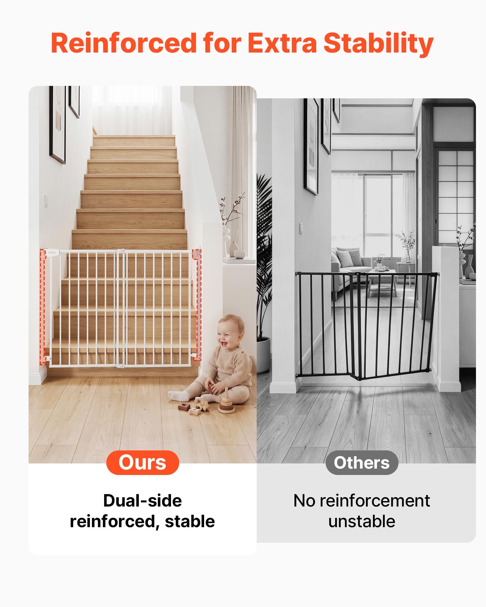 VEVOR Baby Gate for Stairs, 778-1210 mm Adjustable Width, 760 mm High Dog Gate, No Bottom Bar, One-Handed Operation, Easy Drilling Installation with Hardware Kit, for Stairs, Doorways, House, White