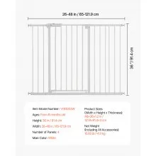 Baby Gate 26-48 Inches Adjustable Width 36 Inches High Dog Gate White