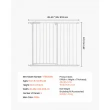 Baby Gate 26-40 Inches Adjustable Width 36 Inches High Dog Gate White