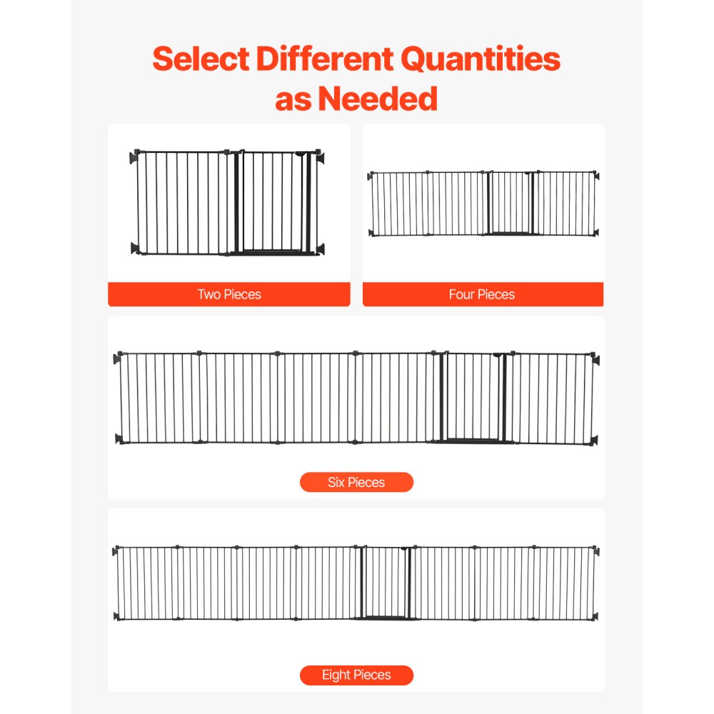 VEVOR Baby Gate, 192 Inches Extra Wide, 28 Inches High 8-Panel Foldable Dog Gate, for Child Pet Security, One-Hand Open, Install Between Two Walls or As a Fence, for Stairs and Doorways, Black