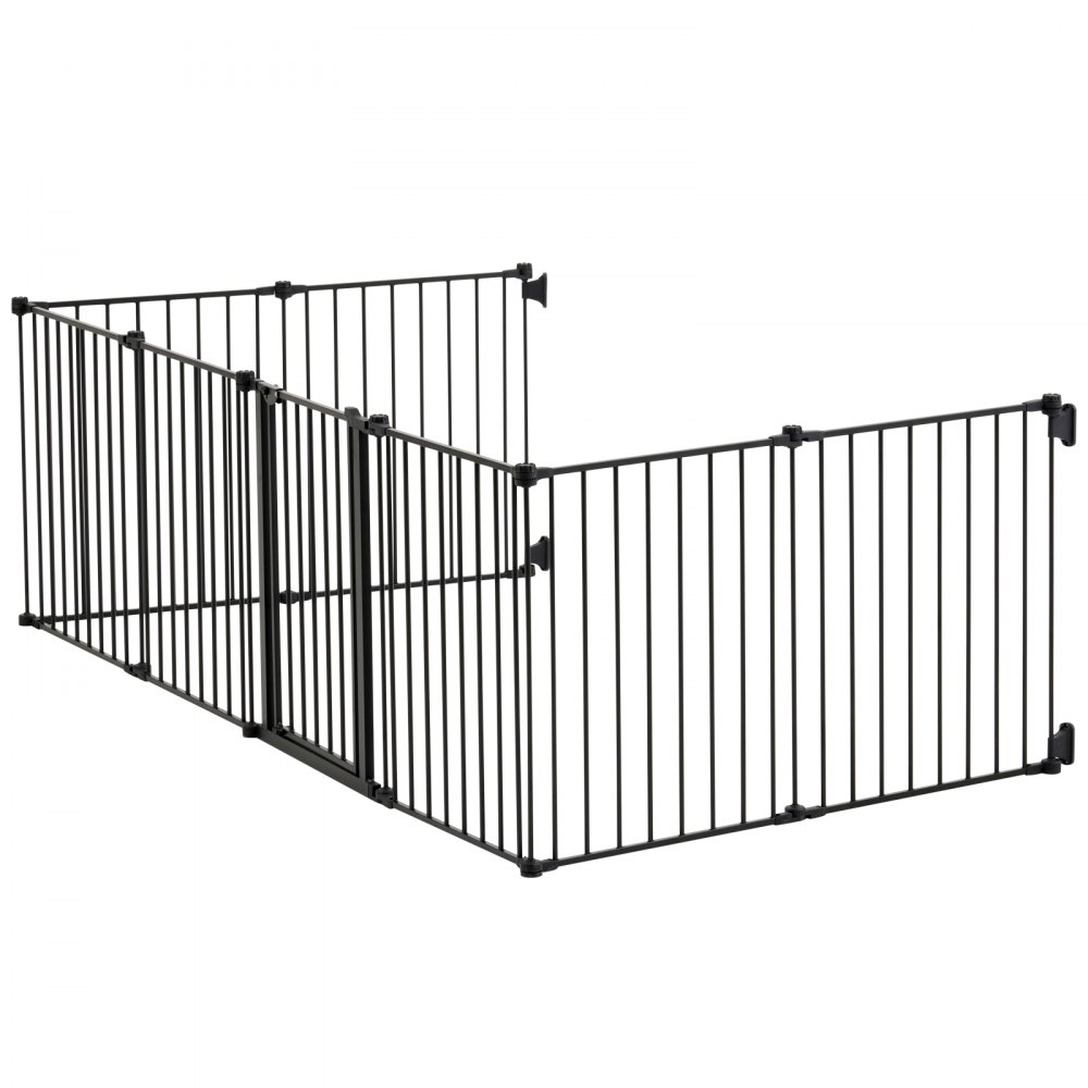 VEVOR Baby Gate, 192 Inches Extra Wide, 28 Inches High 8-Panel Foldable Dog Gate, for Child Pet Security, One-Hand Open, Install Between Two Walls or As a Fence, for Stairs and Doorways, Black