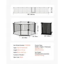 Baby Gate 192 Inch Extra Wide 28 Inch High 8-Panel Foldable Dog Gate Black