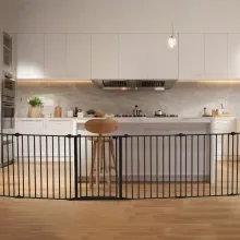Baby Gate 192 Inch Extra Wide 28 Inch High 8-Panel Foldable Dog Gate Black