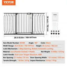 VEVOR Baby Gate, 29.5"-57.8" Extra Wide, 30" High, Dog Gate for Stairs Doorways and House, Easy Step Walk Thru Auto Close Child Gate Pet Security Gate with Pressure Mount Kit and Wall Mount Kit, Black