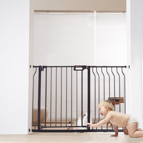 VEVOR Baby Gate, 29.5"-48.4" Extra Wide, 30" High, Dog Gate for Stairs Doorways and House, Easy Step Walk Thru Auto Close Child Gate Pet Security Gate with Pressure Mount Kit and Wall Mount Kit, Black