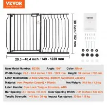 VEVOR Baby Gate, 29.5"-48.4" Extra Wide, 30" High, Dog Gate for Stairs Doorways and House, Easy Step Walk Thru Auto Close Child Gate Pet Security Gate with Pressure Mount Kit and Wall Mount Kit, Black