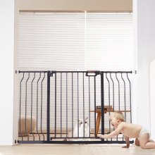 VEVOR Baby Gate, 29.5"-53" Extra Wide, 30" High, Dog Gate for Stairs Doorways and House, Easy Step Walk Thru Auto Close Child Gate Pet Security Gate with Pressure Mount Kit and Wall Mount Kit, Black