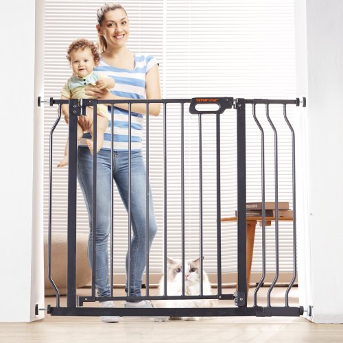 VEVOR Dog Gate, 29.5"-39" Extra Wide, 30" High, Stair Gate for Stairs Doorways and House, Easy Step Walk Thru Auto Close Gate Pet Security Gate with Pressure Mount Kit and Wall Mount Kit, Black