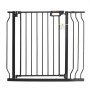 black VEVOR baby gate with vertical bars and safety latch.