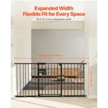 Baby Gate 60.6-63.3 Inches Adjustable Width 30 Inches High Dog Gate Black
