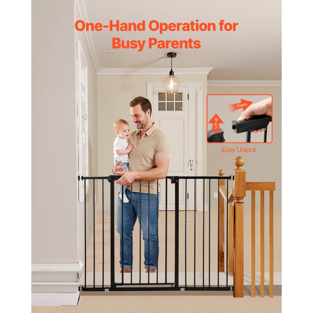 VEVOR Baby Gate, 26-48 Inches Adjustable Width, 36 Inches High Dog Gate, Easy Step Walk Thru, for Child Pet Security, Pressure Mount Kit, Wall Cups, One-Hand Open, for Stairs and Doorways, Black