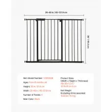 Baby Gate 26-48 Inches Adjustable Width 36 Inches High Dog Gate Black