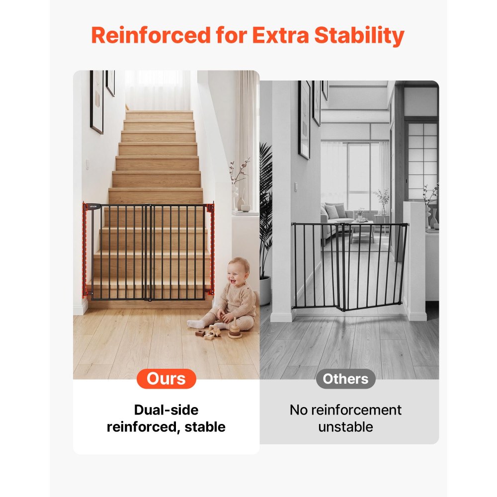 VEVOR Baby Gate for Stairs, 720-1085 mm Adjustable Width, 920 mm High Dog Gate, No Bottom Bar, One-Handed Operation, Easy Drilling Installation with Hardware Kit, for Stairs, Doorways, House, Black
