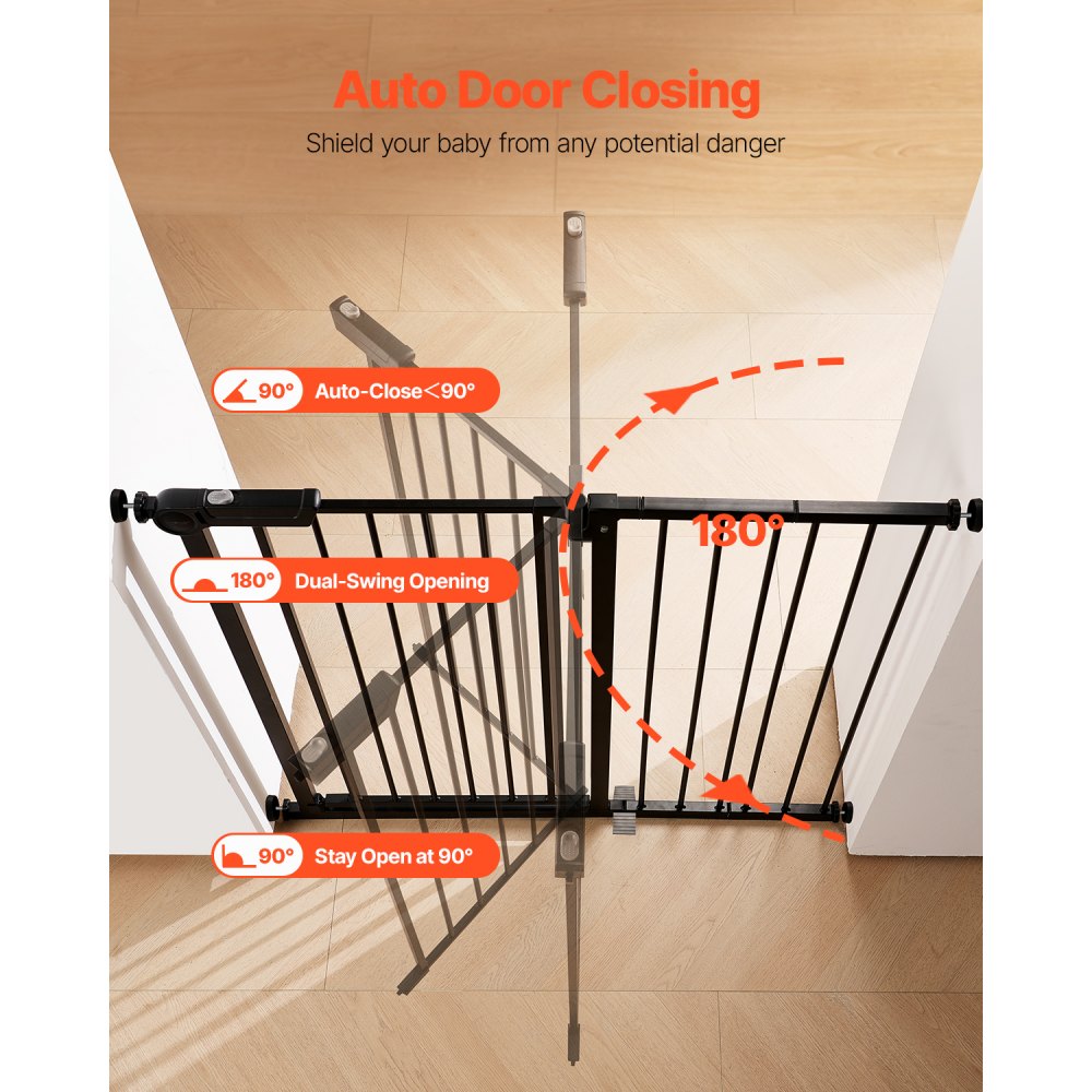 VEVOR Baby Gate, 26-40 Inches Adjustable Width, 36 Inches High Dog Gate, Easy Step Walk Thru, for Child Pet Security, Pressure Mount Kit, Wall Cups, One-Hand Open, for Stairs and Doorways, Black