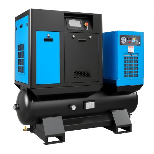 VEVOR Rotary Screw Air Compressor, 10HP 36CFM Air Compressor with 80 Gallon Tank & Refrigerated Dryer, Max 125PSI Rotary Screw Air-Compressed System for Industrial Manufacturing (230V 3-Phase Power)