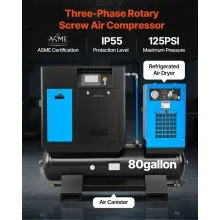 VEVOR Rotary Screw Air Compressor, 10HP 36CFM Air Compressor with 80 Gallon Tank & Refrigerated Dryer, Max 125PSI Rotary Screw Air-Compressed System for Industrial Manufacturing (230V 3-Phase Power)