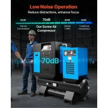 VEVOR Rotary Screw Air Compressor, 10HP 36CFM Air Compressor with 80 Gallon Tank & Refrigerated Dryer, Max 125PSI Rotary Screw Air-Compressed System for Industrial Manufacturing (230V 3-Phase Power)