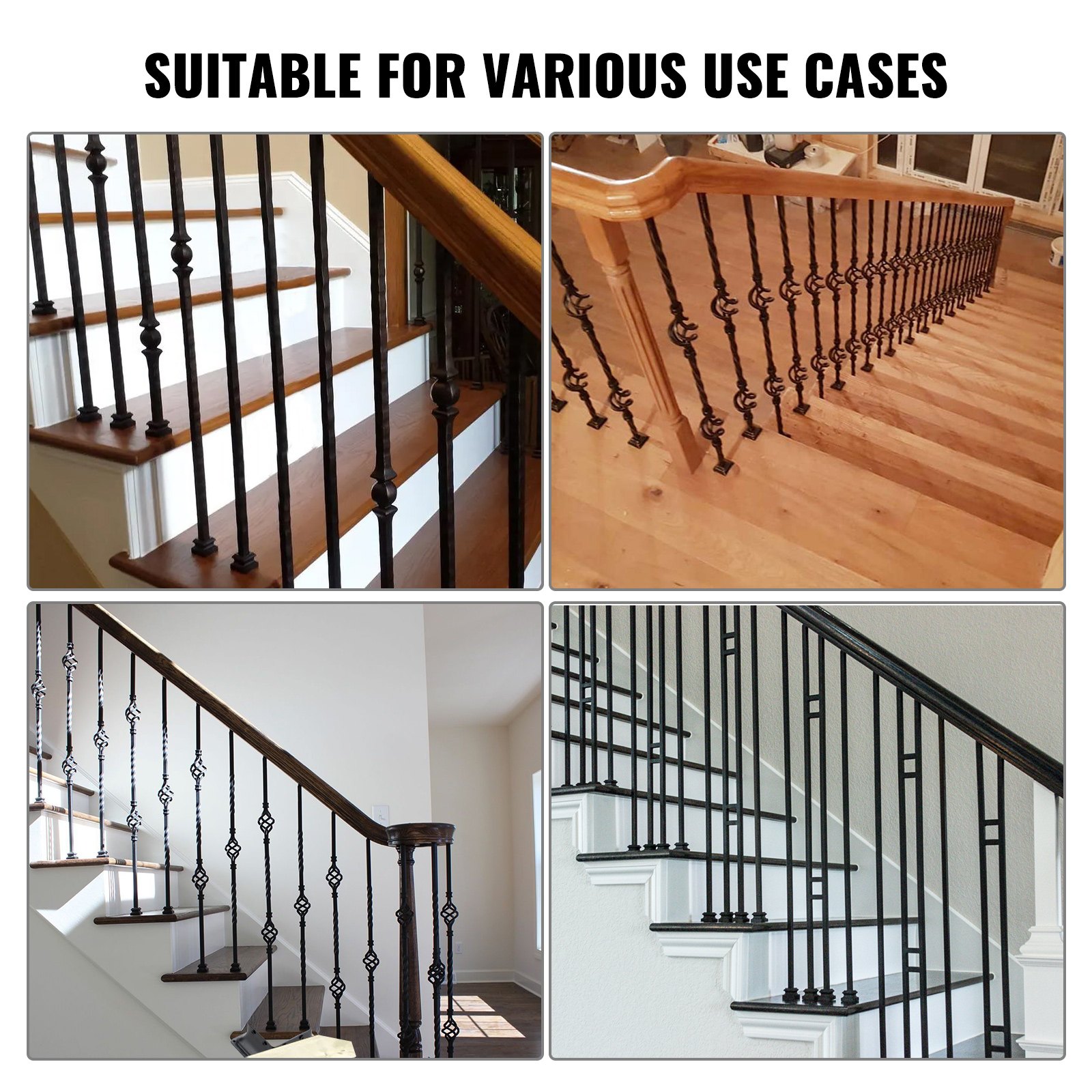 VEVOR Aluminum Alloy Baluster Shoes Stair Flat Shoe with Screw Holes for 1/2 Inch Square Scroll Basket Twist Knuckle Staircase Balusters Metal Spindle Railing, Satin Black (50 Pcs)