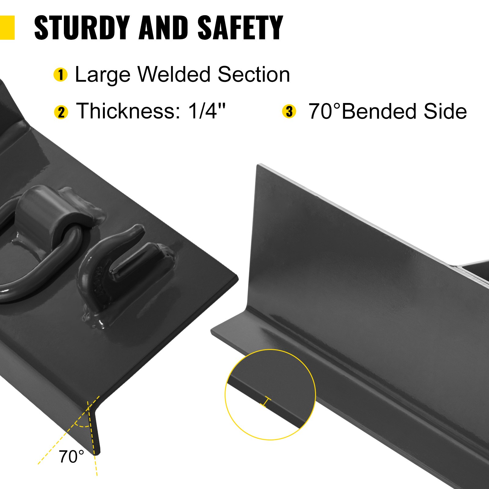 VEVOR Tractor Weld on Hooks, 1/4" Compact Weld on Grab Hooks, 4700LBS G70 Forged Heavy-Duty Bolt on Hooks for Tractor Bucket with 1/2" Shackles, Work Well for Tractor Bucket, RV, UTV, Truck