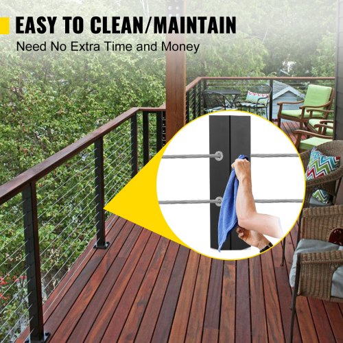 VEVOR Cable Rail Post Level Deck Stair Post 36 x 1.5 x 1.5" Cable Handrail Post Stainless Steel Brushed Finishing Deck Railing DIY Picket Without Hole Stair Railing Kit with Mount Bracket Black
