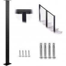 VEVOR Cable Rail Post Level Deck Stair Post 36 x 1.5 x 1.5\" Cable Handrail Post Stainless Steel Brushed Finishing Deck Railing DIY Picket Without Hole Stair Railing Kit With Mount Bracket Black