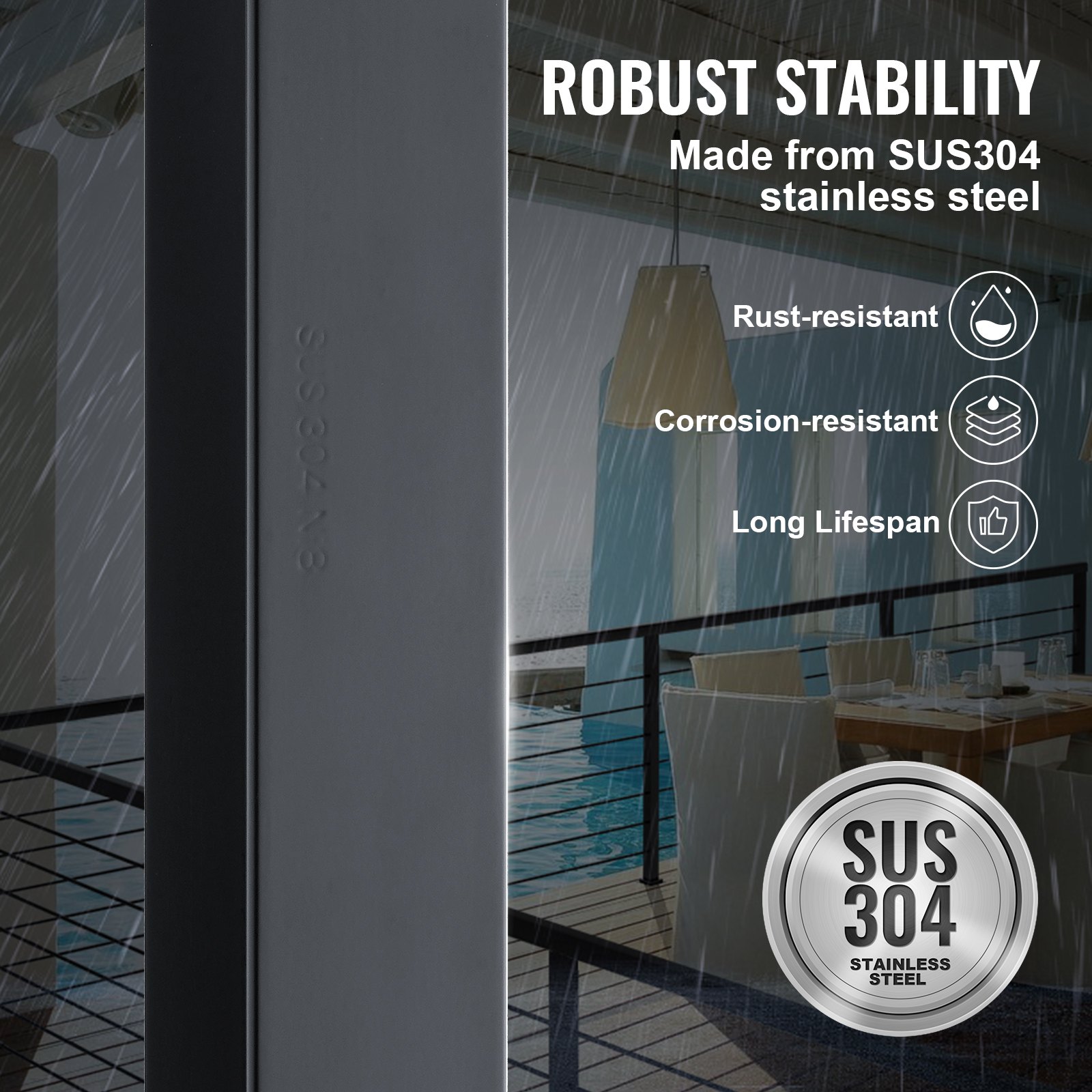 VEVOR Cable Railing Post, 36" x 1.5" x 1.5" Steel Level Deck Railing Post Without Holes, SUS304 Stainless Steel Cable Rail Post, Stair Handrail Post for DIY, 1-Pack, Black