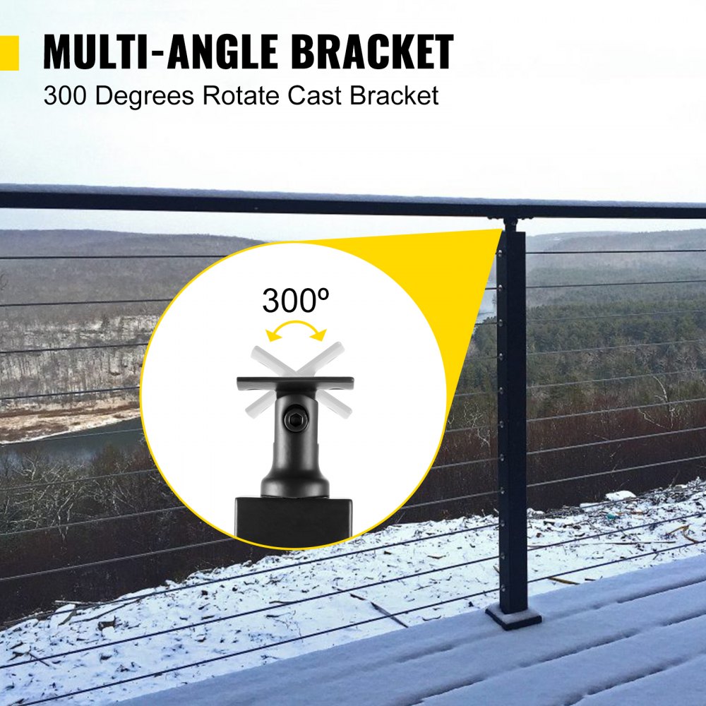 VEVOR Cable Rail Post Level Deck Stair Post 42 x 0.98 x 1.97" Cable Handrail Post Stainless Steel Brushed Finishing Deck Railing DIY Picket Without Hole Stair Railing Kit with Mount Bracket Black