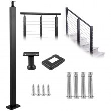 VEVOR Cable Rail Post, 42 x 0.98 x 1.97", Level Deck Stair Post Cable Handrail Post Stainless Steel Brushed Finishing Deck Railing DIY Picket Without Hole Stair Railing Kit With Mount Bracket Black
