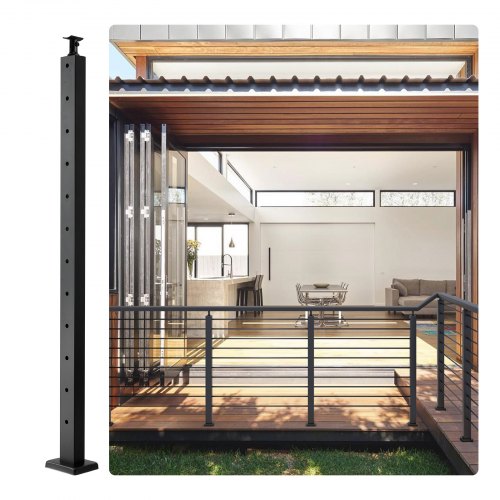 VEVOR Cable Railing Post Level Deck Stair Post 42 x 0.98 x 1.97" Cable Handrail Post Stainless Steel Brushed Finishing Deck Railing Pre-Drilled Pickets with Mounting Bracket Stair Railing Kit Black ,106.7*2.5*5cm