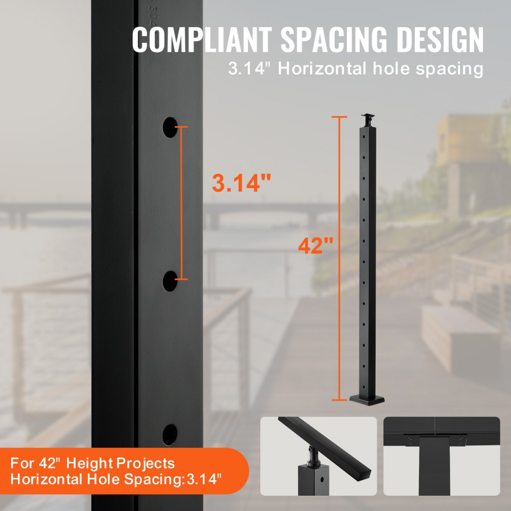 VEVOR Cable Railing Post Level Deck Stair Post 106.7 x 2.5 x 5 cm Cable Handrail Post Stainless Steel Brushed Finishing Deck Railing Pre-Drilled Pickets with Mounting Bracket LGZH106.72.55CQ93V0