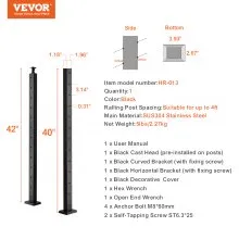 VEVOR Cable Railing Post Level Deck Stair Post 106.7 x 2.5 x 5 cm Cable Handrail Post Stainless Steel Brushed Finishing Deck Railing Pre-Drilled Pickets with Mounting Bracket LGZH106.72.55CQ93V0