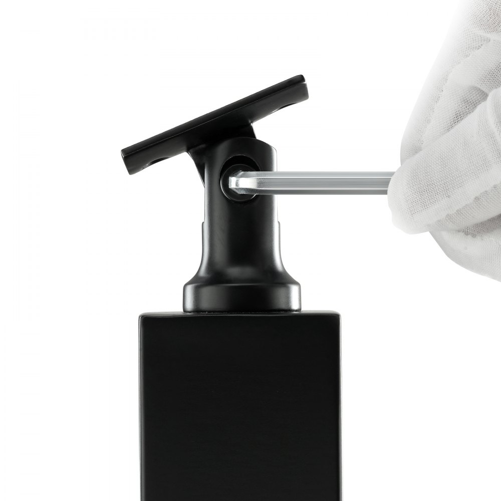 gloved hand adjusting VEVOR cable rail post with a hex key.