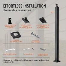 VEVOR Cable Rail Post Level Deck Stair Post 42 x 1.97 x 1.97" Cable Handrail Post Stainless Steel Brushed Finishing Deck Railing DIY Picket Without Hole Stair Railing Kit with Mount Bracket Black