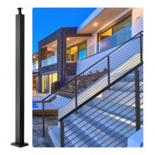 VEVOR Cable Rail Post Level Deck Stair Post 42 x 1.97 x 1.97" Cable Handrail Post Stainless Steel Brushed Finishing Deck Railing DIY Picket Without Hole Stair Railing Kit with Mount Bracket Black