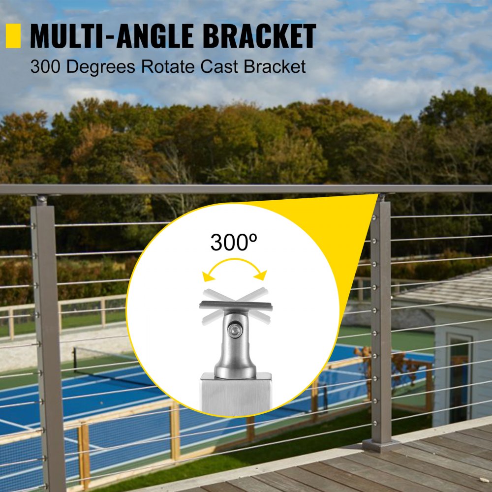 VEVOR Cable Railing Post Level Deck Stair Post 36 x 1.97 x 1.97" Cable Handrail Post Stainless Steel Wire Drawing Deck Railing DIY Picket Without Hole Stair Railing Kit with Mount Bracket Silver