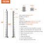 VEVOR cable railing post details with dimensions and included components.