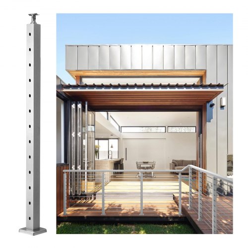 VEVOR Cable Railing Post 42x2x2in Horizontal Hole Deck Railing Post Silver 1-Pack