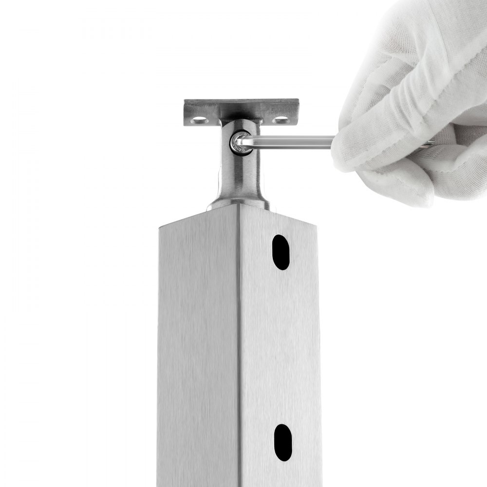 hand assembling a VEVOR cable railing post with a hex wrench.