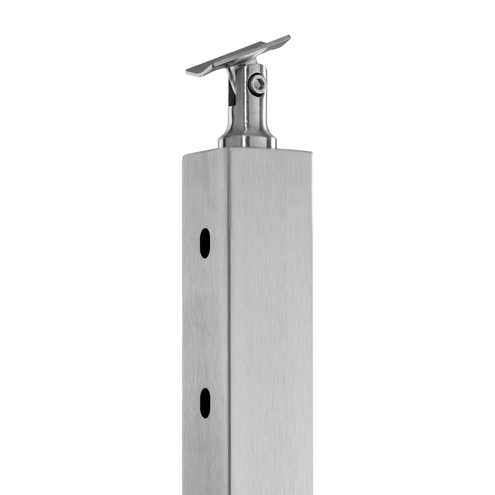 stainless steel VEVOR cable railing post with bracket and holes.