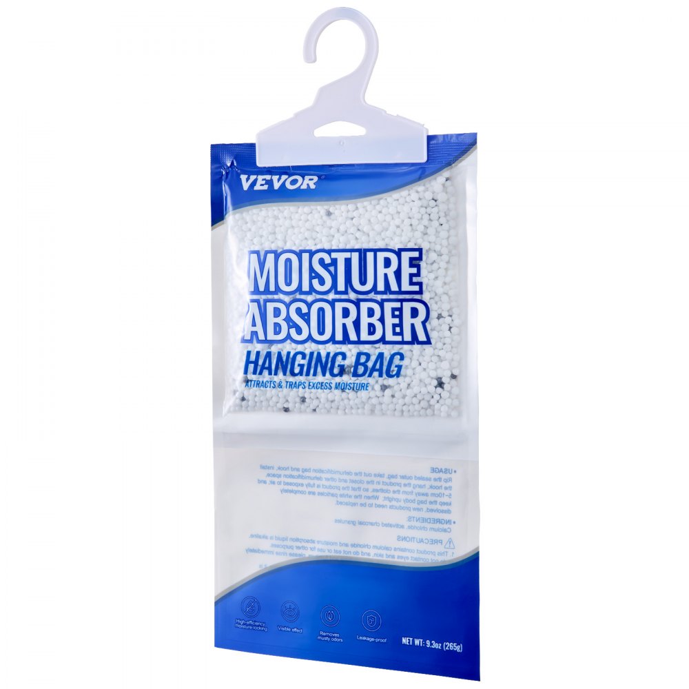 VEVOR Hanging Moisture Absorber, 9.3 oz Hanging Closet Dehumidifier Bags(10 Packs), Fragrance Free Moisture Bags in Wardrobes, Bedrooms, Bathrooms