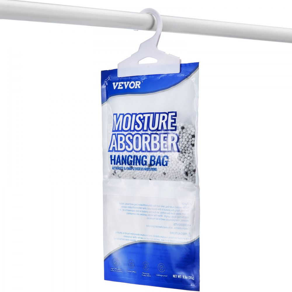 VEVOR Hanging Moisture Absorber, 9.3 oz Hanging Closet Dehumidifier Bags(10 Packs), Fragrance Free Moisture Bags in Wardrobes, Bedrooms, Bathrooms