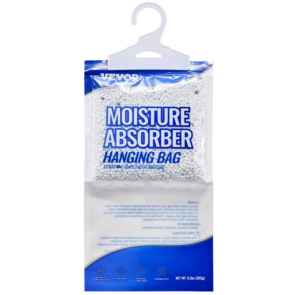 VEVOR Hanging Moisture Absorber, 9.3 oz Hanging Closet Dehumidifier Bags(10 Packs), Fragrance Free Moisture Bags in Wardrobes, Bedrooms, Bathrooms
