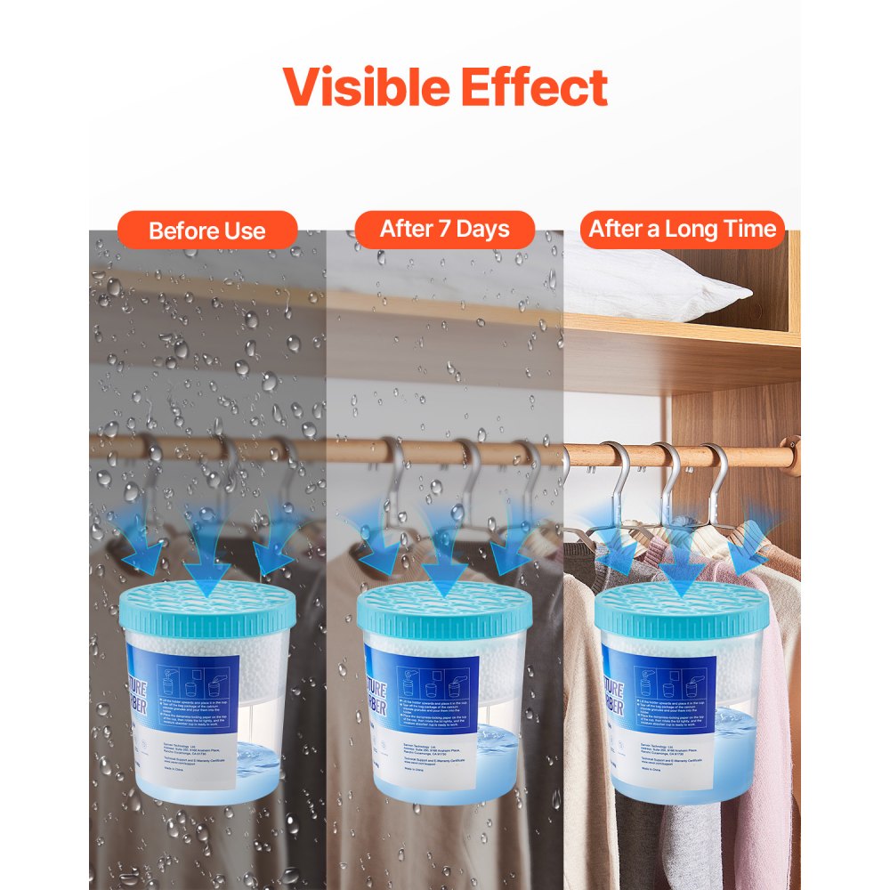 Cubo absorbente de humedad VEVOR (2 unidades, 16.2 oz) de alta capacidad con capacidad de 800 ml y cubo exterior reutilizable para uso prolongado. Absorbente de humedad sin fragancia para un aire más fresco.