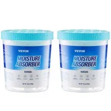 VEVOR Moisture Absorber Bucket, 2 Packs 16.2 oz Hi-Capacity Moisture Absorber Bucket with 800ml Storage Area & Reusable Outer Bucket for Long-Term Use, Fragrance Free Moisture Absorber for Fresher Air