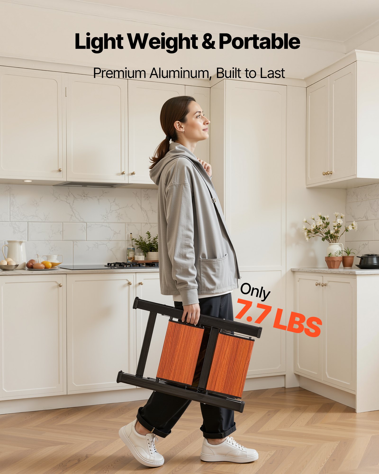 VEVOR 2 Step Ladder, Folding Step Stool with Wide Anti-Slip Pedal and Comfort Handgrip, Lightweight 150 kg Capacity Portable Aluminum Plant Support, Multi-Use for Adults, Home Repairing, Cleaning