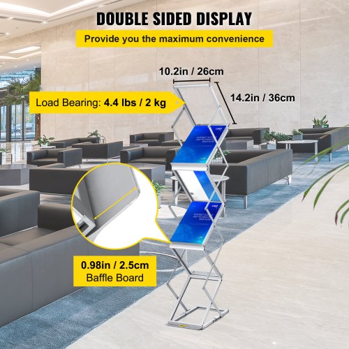 VEVOR Foldable Magazine Display Rack, 6 Pockets Pop-Up Brochure Display Stand, Double-Sided Display Catalog Literature Holder Stand, Portable with Carrying Bag for Office Trade Show Exhibitions