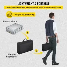 VEVOR Literature Rack, 6 Pockets, Pop up Aluminum Magazine Rack, Lightweight Catalog Holder Stand w/ Carrying Bag for Living Room, Hotel, Trade Show, Exhibition, Office