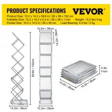 VEVOR Literature Rack, 6 Pockets, Pop up Aluminum Magazine Rack, Lightweight Catalog Holder Stand w/ Carrying Bag for Living Room, Hotel, Trade Show, Exhibition, Office