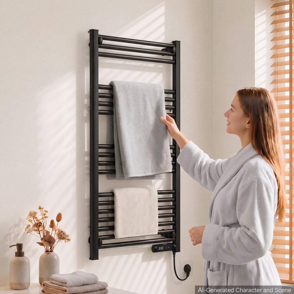 VEVOR Heated Towel Warmer Rack for Bathroom Electric Wall Mounted 18 Bars, Aluminum Alloy Towel Warmer, Overheat Protection, Heating Drying with Touch Screen, Built-In 1-8 Hour Timer, IPX4 Waterproof